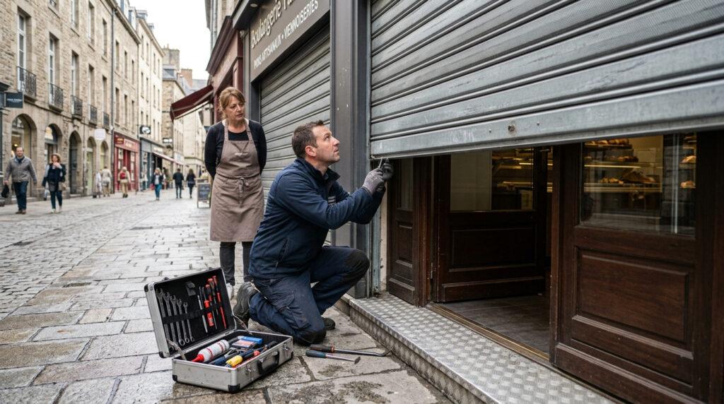 Serrurier intervenant pour le déblocage d’un rideau métallique à Rennes