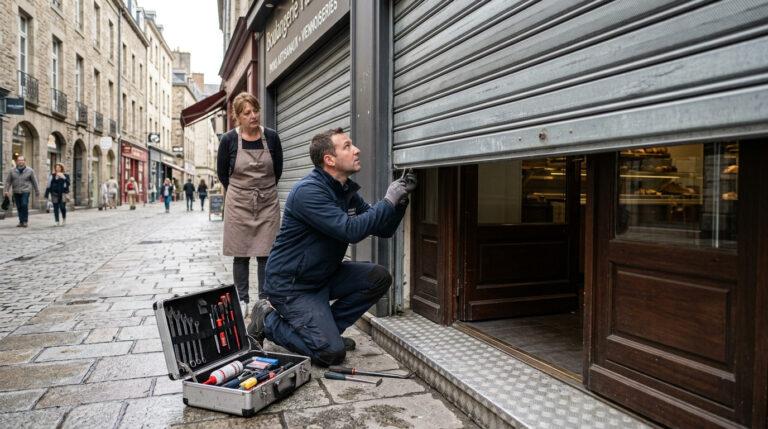Serrurier intervenant pour le déblocage d’un rideau métallique à Rennes